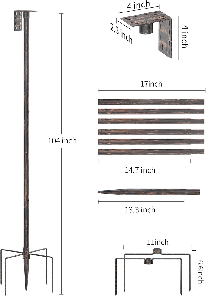 Bird Feeder Pole Stand – 104 Inch Height Feeding Station with 1-Inch Dia Heavy Duty for Hanging Feeders, Bird House Pole Mount Kit for Outdoor, Slip-Fit Connection，Copper Brushed-VerdiqueGarden