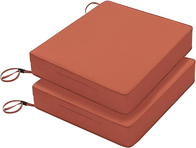 Favoyard Patio Chair Cushions 18.5 x 16 x 3 Inch Waterproof Outdoor Seat Cushions for Patio Furniture 3-Year Color Fastness Garden Sofa Couch Chair Pads with Handle & Adjustable Straps Set of 2, Spice-VerdiqueGarden