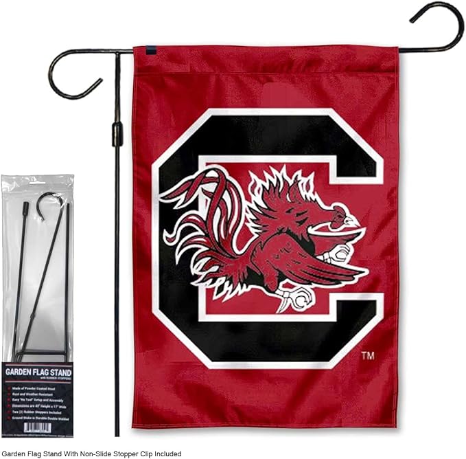 College Flags & Banners Co. South Carolina Gamecocks Garden Banner Flag with Stand Pole Holder-VerdiqueGarden