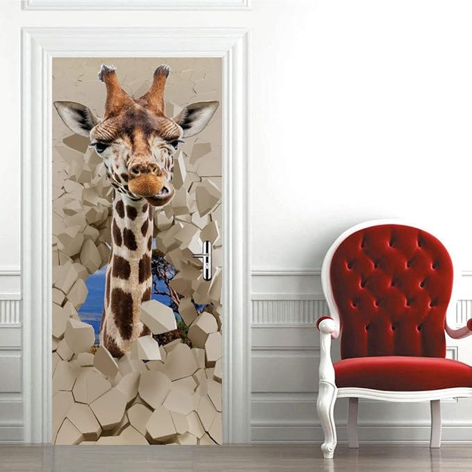3D Peel & Stick Murals - Giraffe - Self-Adhesive Wallpaper - Removable PVC - Waterproof - Bedroom/Living Room Decoration - 35.4 x 78.7 inch-VerdiqueGarden