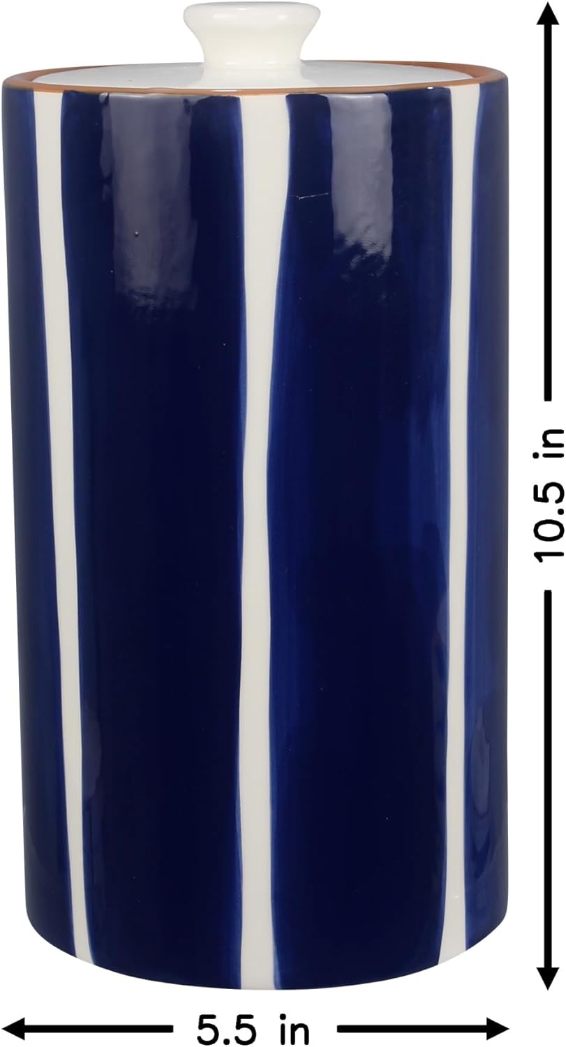 Young's Inc. 4 Pcs Set Cylindrical Ceramic Canisters- Storage Container for Kitchen and Bathroom - Beautiful Home Decor Accent to Store Food, Coffee, Tea, and More - White, Blue-VerdiqueGarden