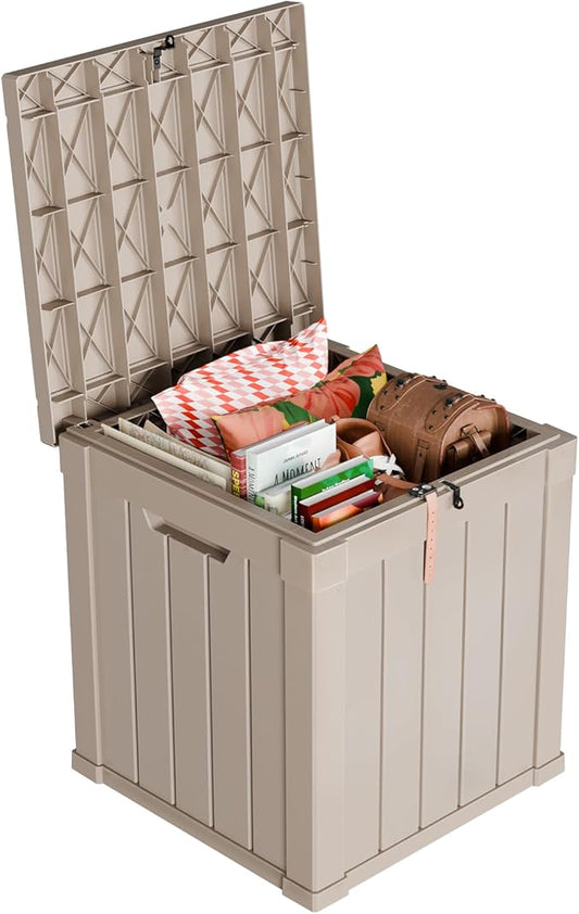 50 Gallon Outdoor Storage Box – Waterproof Deck Box for Garden & Patio,Light Brown-VerdiqueGarden