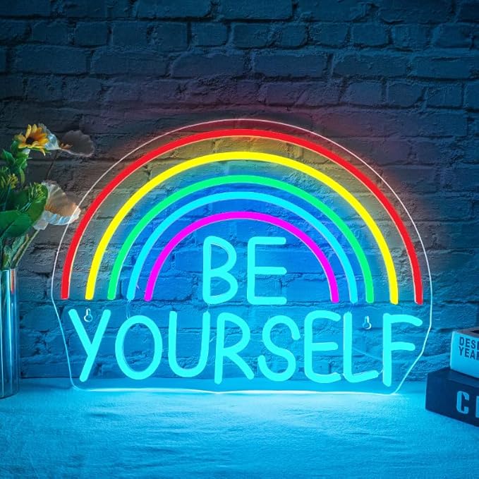 Be Yourself Neon Sign Be Yourself Neon Signs for Wall Decor Dimmable Rainbow Neon Lights Classroom LED Light Up Sign for Bedroom Bookstore Reading Room Library Study Room Decoration-VerdiqueGarden