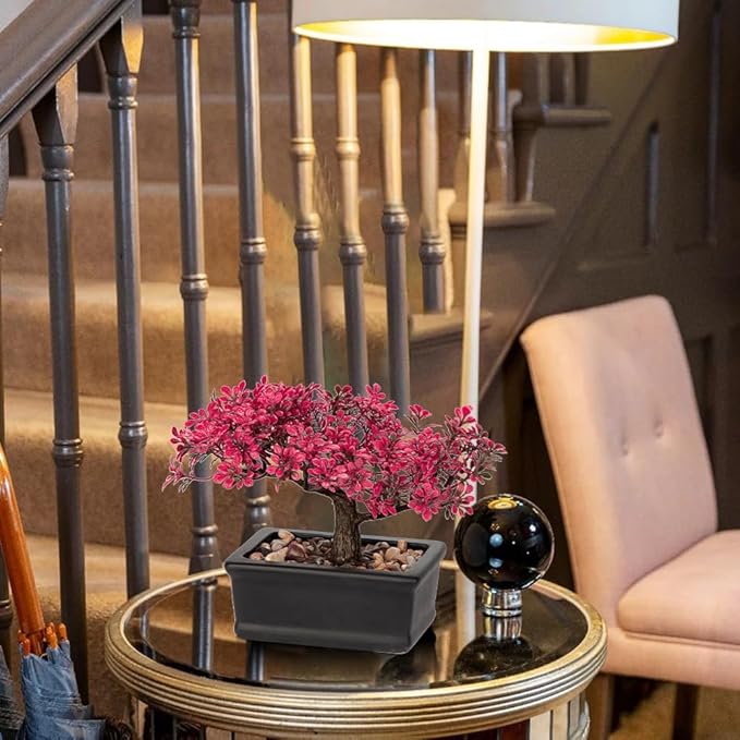 Artificial Bonsai Tree Juniper Faux Plants Indoor Fake Plants Decor with Ceramic Pots for Home Table Office Desk Bathroom Shelf Bedroom Living Room Farmhouse Decorations-Pink-VerdiqueGarden