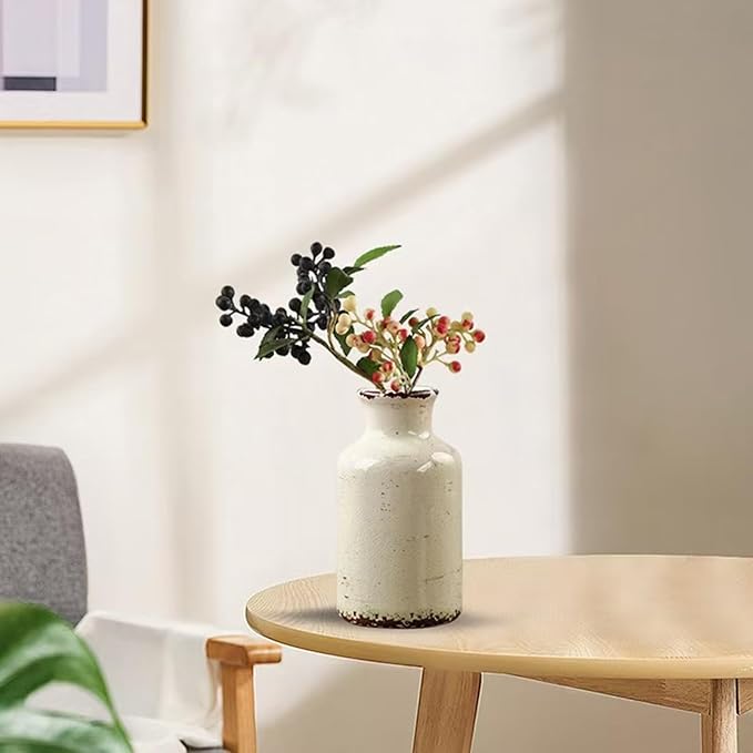 Ceramic Vase Set of 3,Small Rustic Vintage Decorative Vase for Home Decor,Modern Farmhouse Vases for Living Room,Table Shelf,Centerpieces,Fireplace and Entrance Decorative-Multicolor-VerdiqueGarden