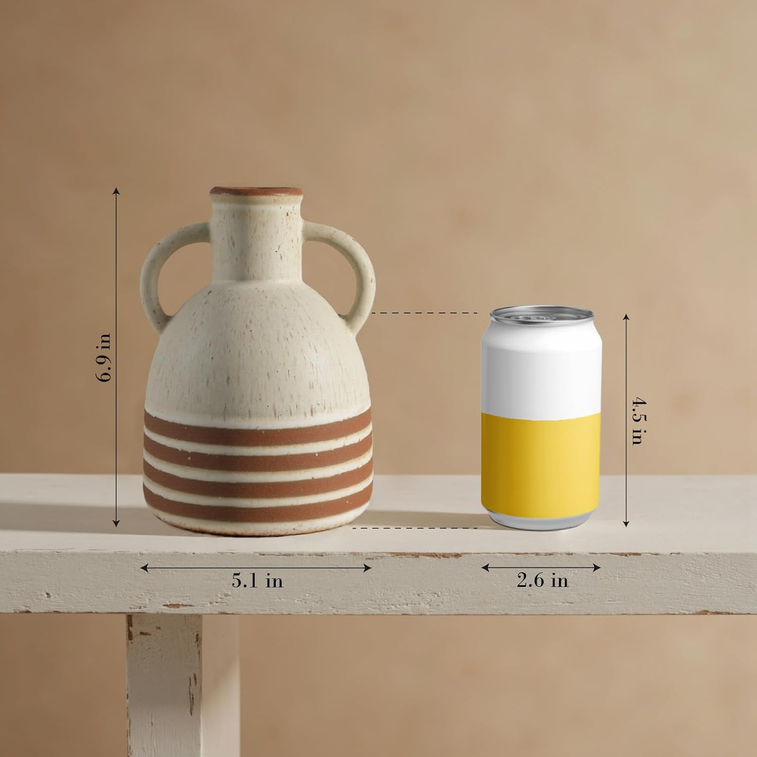 Rustic Farmhouse Ceramic Vase, Pastoral with 2 Ear Design, Boho Vintage Terracotta Vases for Bouquet、Fake Plants, Suitable for Home Decor, Shelf, Dining Table, Living Room, Mantle, Bathroom, 6.9 Inch-VerdiqueGarden