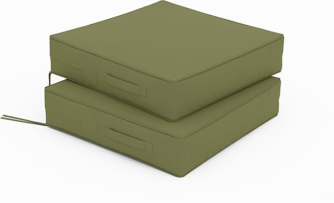 Patio Chair Cushions 19 X 19 X 4 Inch Waterproof Outdoor Seat Cushions for Patio Furniture, Outdoor Sofa Couch Pads with Ties & Handle, Set of 2, Light Green-VerdiqueGarden