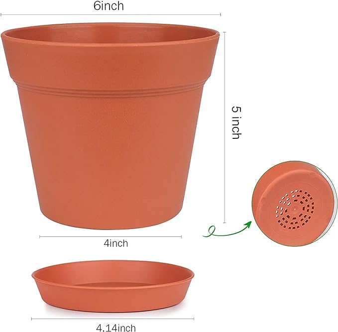 Homenote Pots for Plants, 15 Pack 6 Inch Plastic Planters with Multiple Drainage Holes and Tray - Plant Pots for All Home Garden Flowers Succulents (Terra Cotta)-VerdiqueGarden