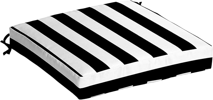 Arden Selections Outdoor Wicker Chair Cushion, 20 x 18, Rain-Proof, Fade Resistant 21 x 21, Black Cabana Stripe (Pack of 4)-VerdiqueGarden