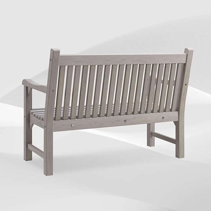 Psilvam Garden Bench, 2-Person Poly Lumber Patio Bench, All-Weather Outdoor Bench That Never Rot and Fade, Memorial Bench, Suit for Garden, Porch and Park(Grey)-VerdiqueGarden