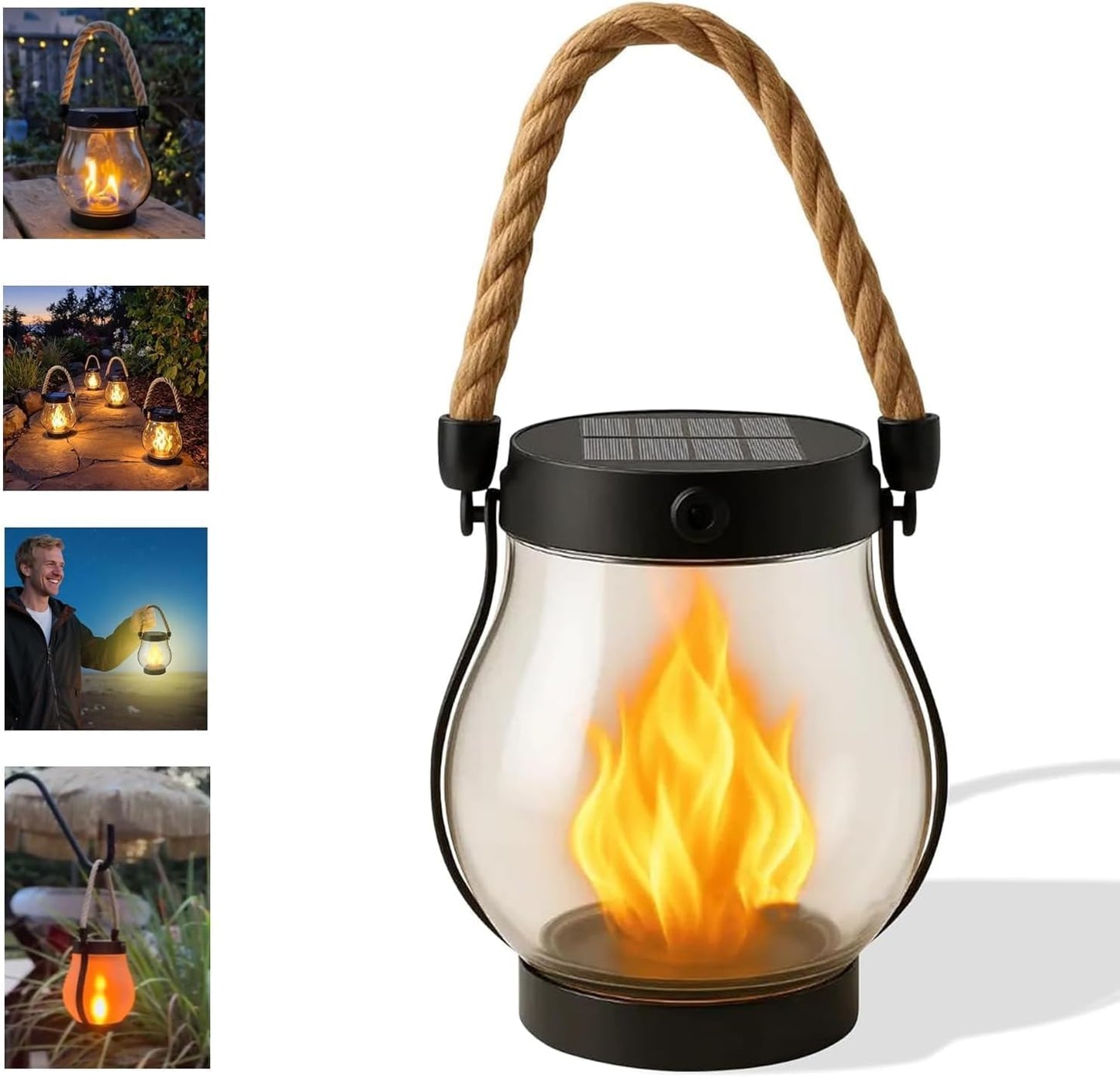 Kaliqo Solar Lanterns Outdoor Lights, Hemp Rope Flame Lights, Dancing Flame Solar Lights,It is Suitable for Outdoor Camping, Home Garden Decoration, Etc. (1)-VerdiqueGarden