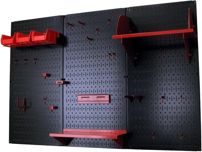 Wall Control Pegboard Organizer 4 ft. Metal Pegboard Standard Tool Storage Kit with Black Toolboard and Red Accessories-VerdiqueGarden