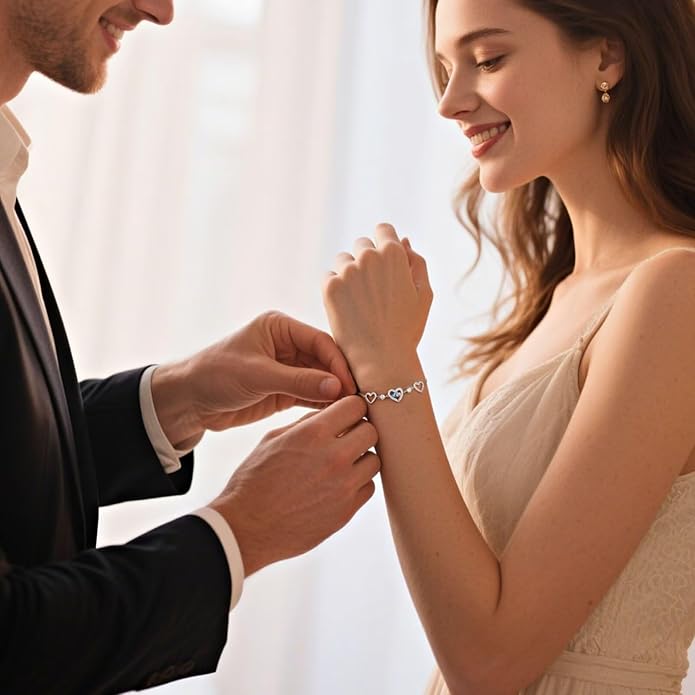 Iefil Valentines Day Gifts for Her - 925 Sterling Silver Heart Birthstone Bracelet Birthday Anniversary Jewelry Gifts for Her Wife