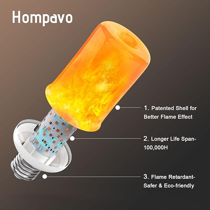 Hompavo 【Upgraded】 LED Flame Light Bulbs, 4 Modes Flickering Light Bulbs with Upside Down Effect, E26/E27 Base Flame Bulb for Halloween, Christmas, Indoor and Outdoor Decoration (White-2 Pack)-VerdiqueGarden