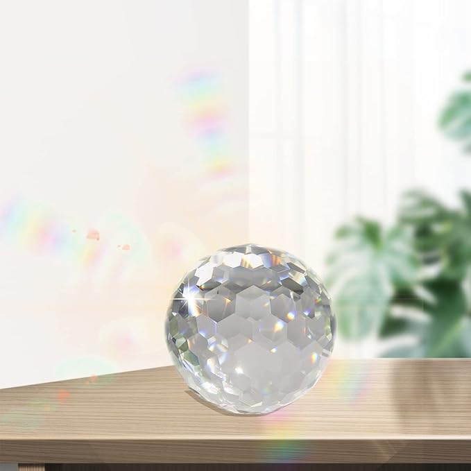 Clear Crystal Suncatcher Ball Prism Glass Sphere Faceted Gazing Ball Rainbow Maker Window Prisms Suncatcher for Window, Sun Catcher(150mm/5.91inch)-VerdiqueGarden