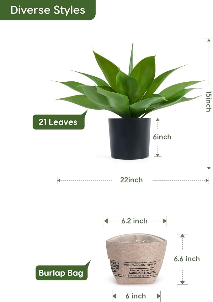 Velener Fake Agave with Burlap Bag, Artificial Plant Outdoor Agave - Fake Plants for Indoor and Outdoor Decor(16 Inch)-VerdiqueGarden