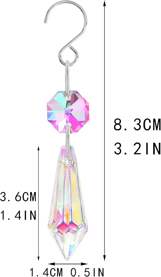 50pcs Colorful Crystal Icicle Prisms for Chandeliers, 38mm Chandelier Crystals Glass Prisms Pendants, Chandelier Crystals Replacement Parts with Octogan Beads for Wedding,Party Decoration-VerdiqueGarden