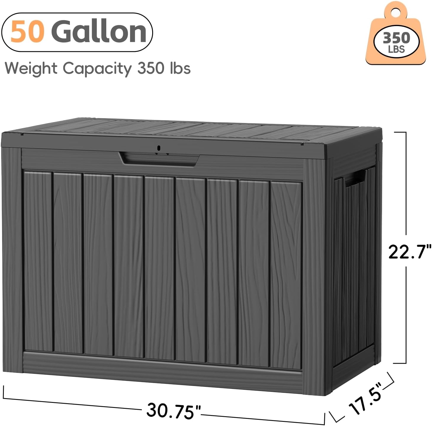 Outdoor Storage Box, 50 Gallon Waterproof Resin Deck Box, Storage Bin for Package Delivery, Patio Furniture Cushion, Garden Tools, Pool Accessories, Weatherproof and UV Resistant-VerdiqueGarden
