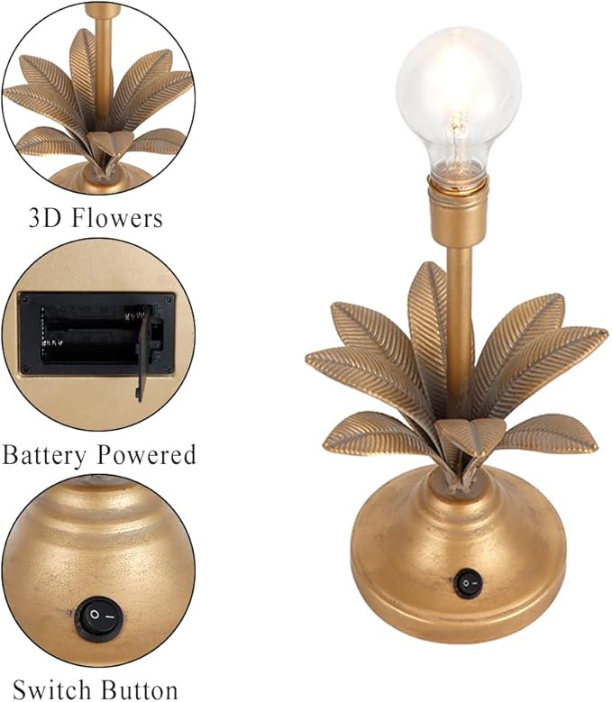 JHY DESIGN Battery Operated Lamp 13''H Vintage Decorative Cordless Lamp with LED Bulb Small Table Lamp for Bedroom Living Room Bedroom Kitchen Wedding Patio Home Decor(Antique Gold)-VerdiqueGarden
