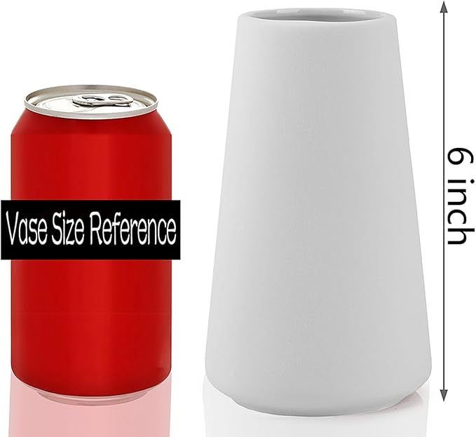 Simple Vase for Flowers Plants, Matte Vases for Modern Table Shelf Home Decor Wedding Boho Decor, 6" H Frosted Elegant Ceramic Vase for Pampas Grass Fluffy Stem Bouquet Lavender Flowers (White, 2)-VerdiqueGarden