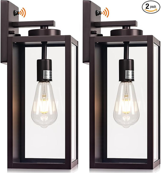 16-inch Oil-Rubbed Bronze Dusk to Dawn Outdoor Wall Light Fixtures, Exterior Waterproof Wall Lanterns, Brown Porch Sconces Lighting, Modern Outside Lights for House Patio Front Door Entryway, 2-Packs-VerdiqueGarden