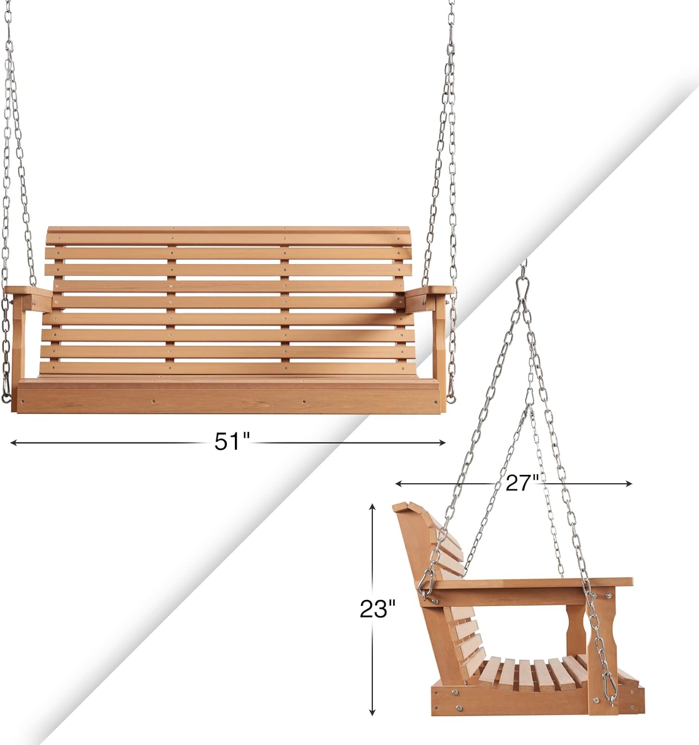 Psilvam Porch Swing, 2-Person Poly Lumber Outdoor Porch Swing, All-Weather Farmhouse Patio Swing That Never Rot and Fade, Suit for Garden, Porch and Park (51" D x 27" W x 23" H)-VerdiqueGarden