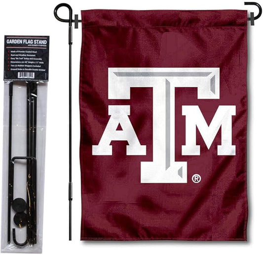 College Flags & Banners Co. Texas A&M Aggies Garden Flag with Pole Stand Holder-VerdiqueGarden
