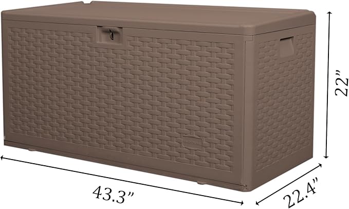 73 Gallon Outdoor Storage Box - Waterproof Resin Deck Box for Patio, Pool & Garden, Lockable Outdoor Cushion Storage & Delivery Boxes for Outside, UV-Resistant, Rich Brown-VerdiqueGarden