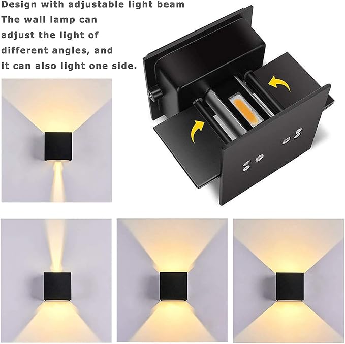LANFU LED Aluminum Waterproof Outdoor Wall Sconce, 100-277V 3000K Outdoor Cube Square Wall Light Warm Light 2 LEDs Black 6W Outside Wall Lights for House Patio-VerdiqueGarden