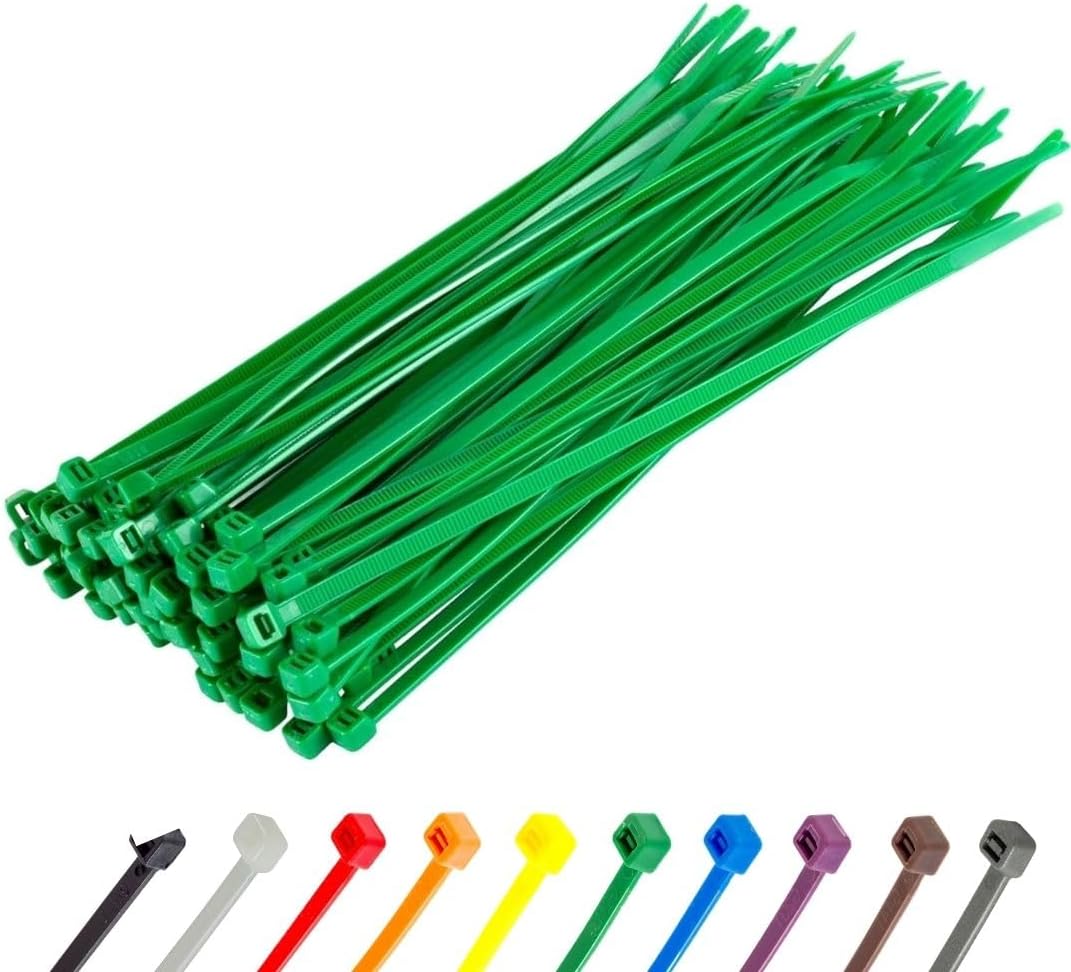 GTSE 8 Inch Green Zip Ties, 100 Pack, 50lb Strength, UV Resistant Strong Nylon Cable Ties, Self-Locking 8" Tie Wraps-VerdiqueGarden