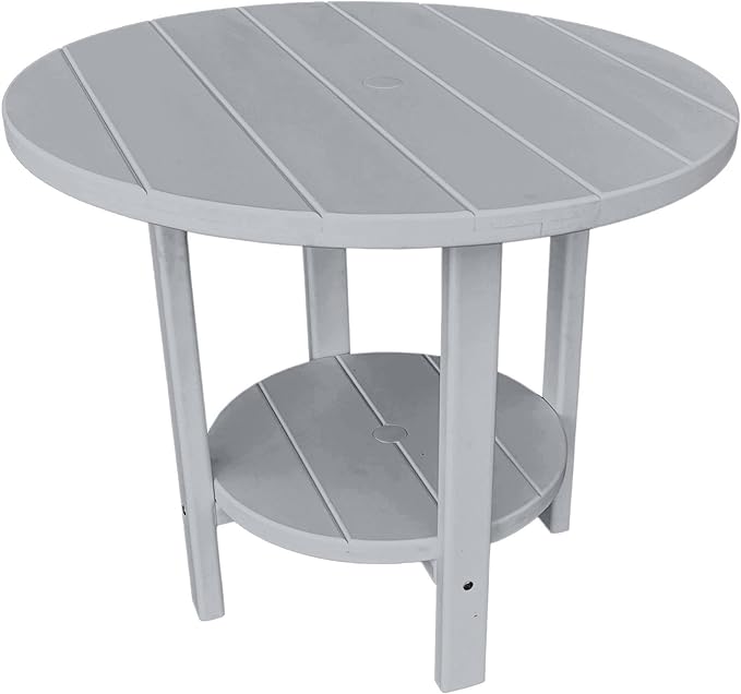 Phat Tommy Round Poly Resin Outdoor Patio Dining Table, All Weather Poly Patio Outdoor Furniture, Grey-VerdiqueGarden