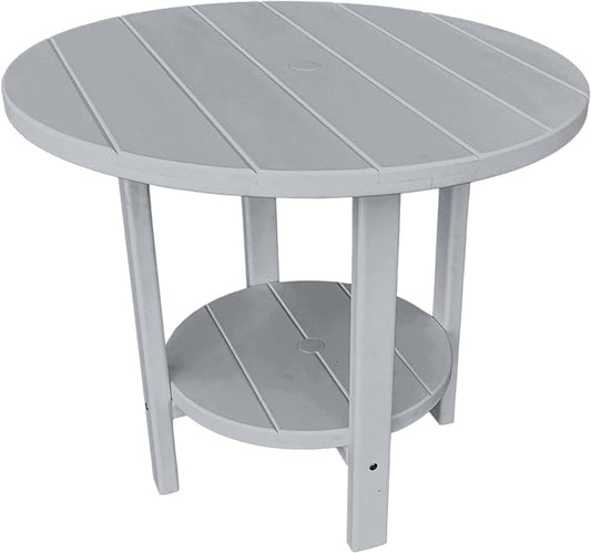 Phat Tommy Round Poly Resin Outdoor Patio Dining Table, All Weather Poly Patio Outdoor Furniture, Grey-VerdiqueGarden