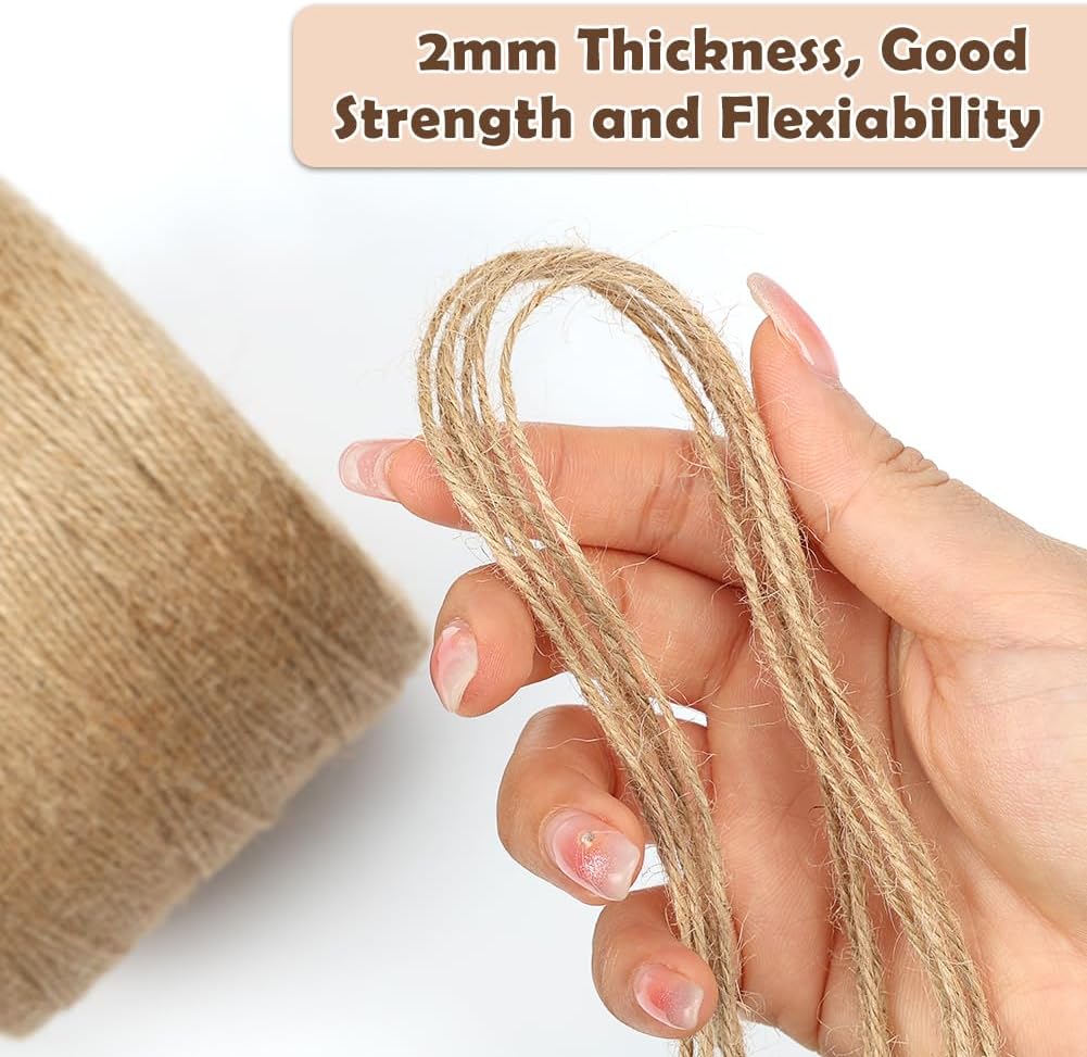 Tenn Well Natural Jute Twine, 1500 Feet 2mm Garden Twine, Brown Jute String for Arts and Crafts, Gardening, Gift Wrapping, Bundling, Recycling, Holiday Decorations-VerdiqueGarden