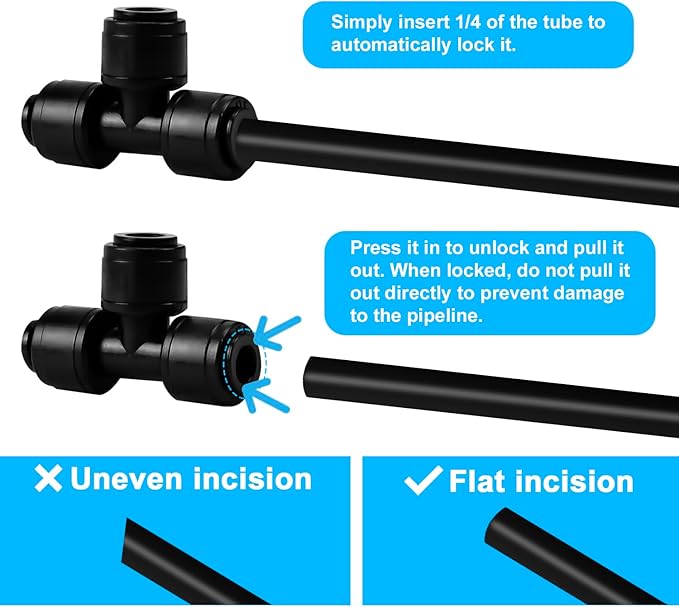 100FT PE Drip Irrigation Tubing, 1/4 inch Blank Distribution Tubing with 10PCS 1/4" Drip Irrigation Tee Connectors for Quick Connector Irrigation System-VerdiqueGarden