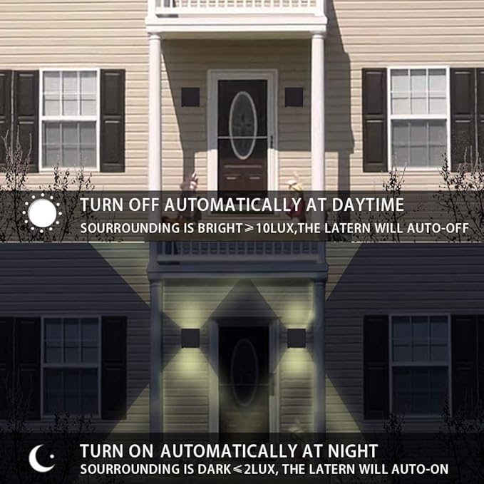 LANFU LED Aluminum Waterproof Wall Lamp, (Upgrade Dusk to Dawn Sensor) Waterproof Outdoor Light 20W 100-277V 2800K-3000K(Not dimmable) Outdoor Wall Light Warm Light 2LEDS (Black-20W-Larger)-VerdiqueGarden