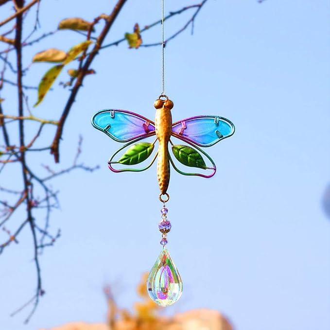 WEISIPU Crystal Suncatchers for Windows - Dragonfly Crystal Ball Prisms Hanging Crystals Ornament for Home Garden Office Wedding Christmas Decoration-Dragonfly-VerdiqueGarden