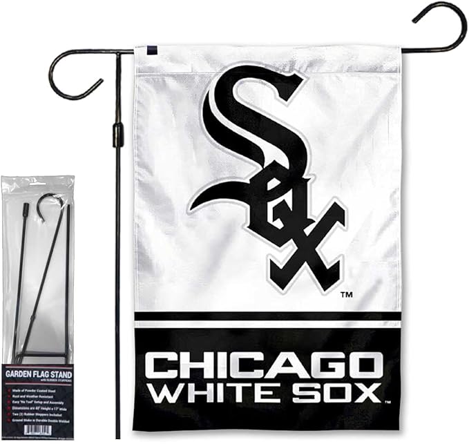 WinCraft White Sox Garden Flag with Stand Holder Flagpole-VerdiqueGarden