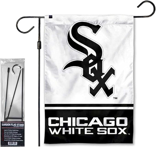 WinCraft White Sox Garden Flag with Stand Holder Flagpole-VerdiqueGarden