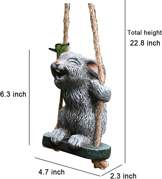 OwMell Garden Rabbit Statues, Cute Swing Bunny with Butterfly Statue Decoration for Yard Hanging Outdoor, Tree Ornaments Figurine for Stump Branch Lawn Patio Decor-VerdiqueGarden