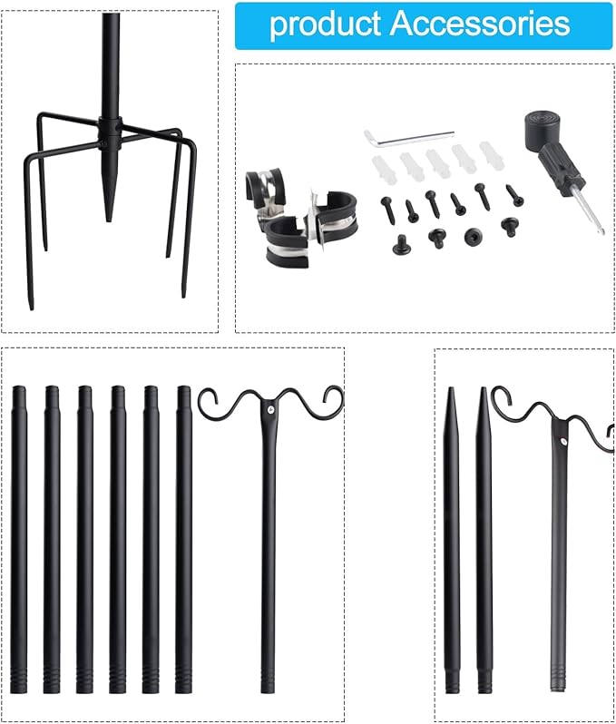 Lightdot Outdoor String Light Poles, 9FT Metal Patio Light Poles Post for Outside with Fork for Outside Hanging Backyard Garden, Deck Lighting Stand for Parties, Wedding, Halloween Decor -6Pack-VerdiqueGarden