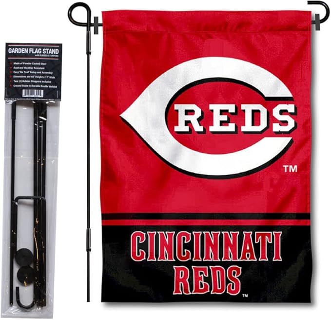 Cincinnati Reds Garden Flag with Stand Holder-VerdiqueGarden