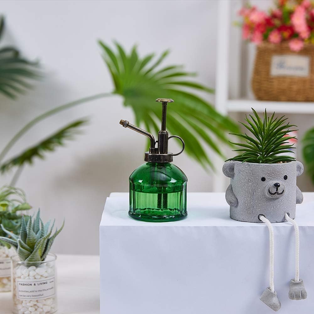 Glass Plant Mister Spray Bottle, Vintage Plant Spritzer Sprayer Mister, Succulent Watering Bottle with Top Pump, Small Glass Watering Can for Indoor Outdoor Houseplant - Dark Green-VerdiqueGarden