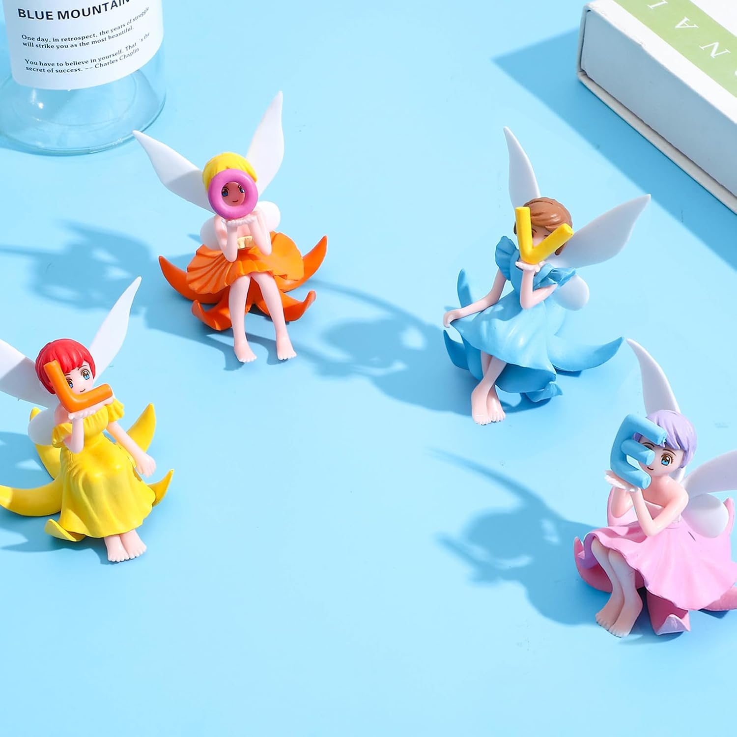 ONEST 4 Pieces Miniature Fairy Garden Accessories Small Fairy Figurines Hand Painted Fairies Figures Girl Fly Wing Figurines for Car Decor Fairies Garden Flower Pot Birthday Cake Topper-VerdiqueGarden