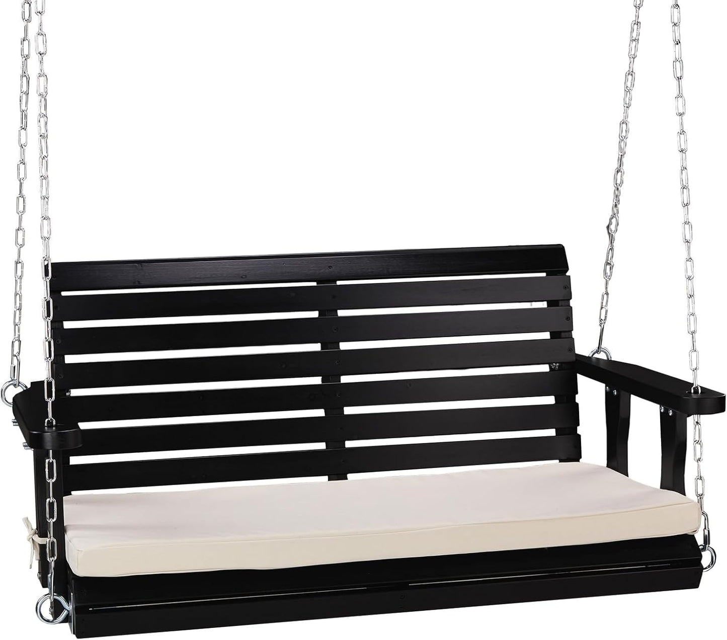 VINGLI Outdoor 4 FT Porch Swing, Heavy Duty 880 LBS Wooden Patio Swings with Cushions, Farmhouse Style Hanging Bench with Adjustable Chains for Yard | Garden | Lawn | Balcony, Black-VerdiqueGarden