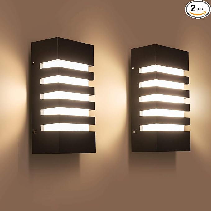 Outdoor Wall Light 12W LED Modern Wall Sconce Lamp Exterior Wall-Mounted Garden Corridor Porch Patio Light Waterproof LED Wall Light Fixture for Outdoor Lighting Warm White,Pack of 2-VerdiqueGarden