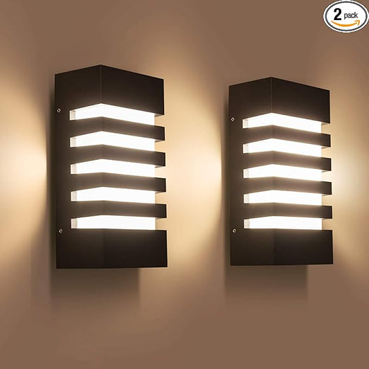 Outdoor Wall Light 12W LED Modern Wall Sconce Lamp Exterior Wall-Mounted Garden Corridor Porch Patio Light Waterproof LED Wall Light Fixture for Outdoor Lighting Warm White,Pack of 2-VerdiqueGarden