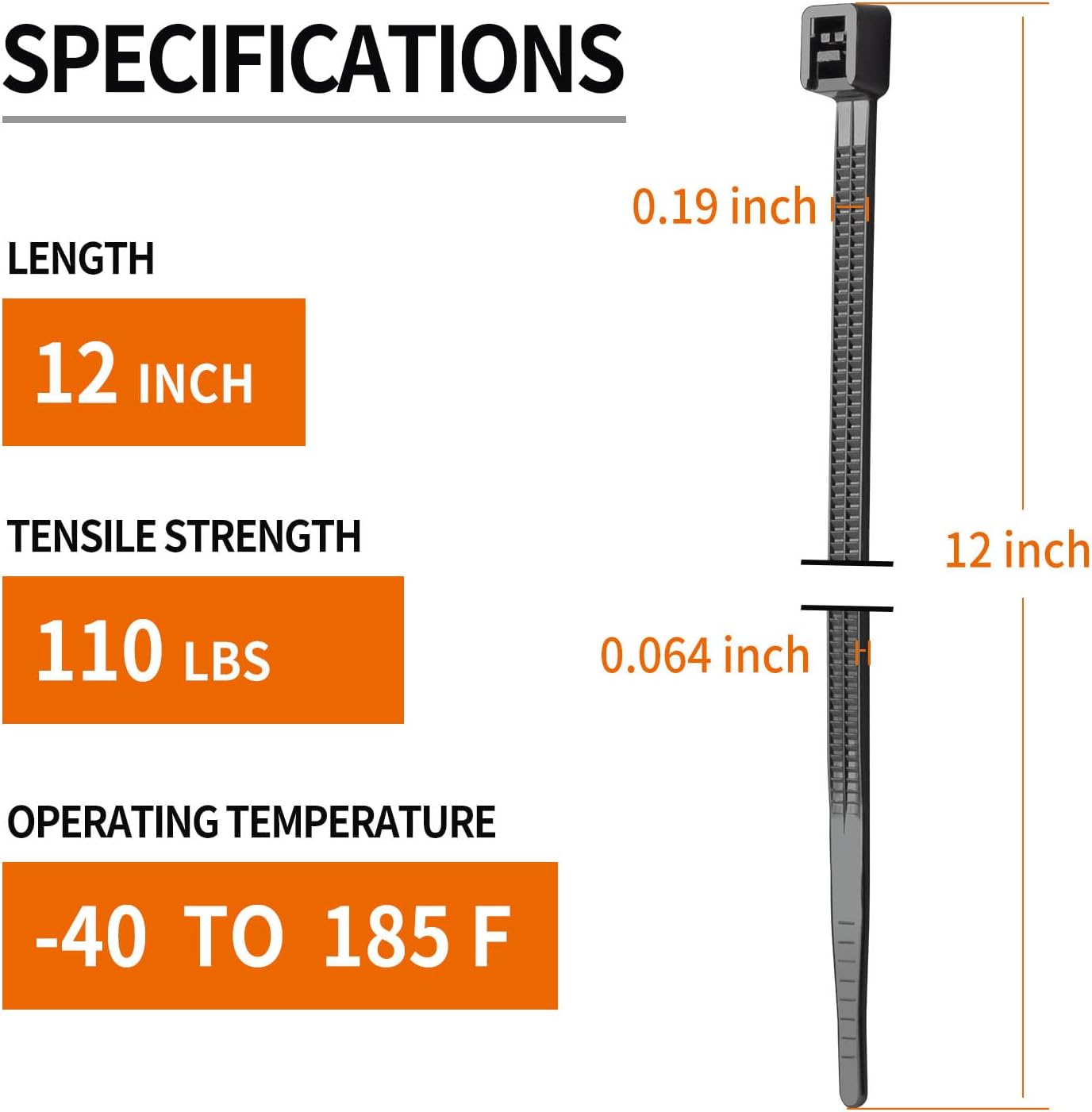 12 Inch Black Zip Ties (200 Pack), 2024 New Patented Design,110 LBS Tensile Strength, Self-Locking Nylon PA66 UV Resistant Cable Ties for Indoor and Outdoor Use-VerdiqueGarden