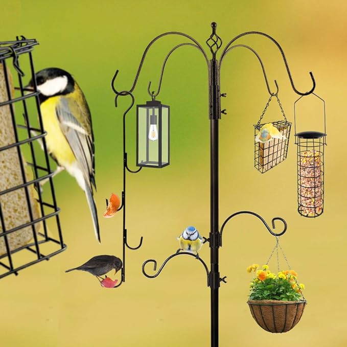 Bird Feeder Station with Suet Cage & Water Bowl Fruit Hook- Adjustable Pole, 6 Hanging Hooks for Wild Birds, Outdoor Garden Bird Feeding Kit-VerdiqueGarden