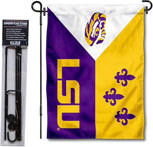 College Flags & Banners Co. Louisiana State LSU Tigers Acadian Garden Flag with Pole Stand Holder-VerdiqueGarden