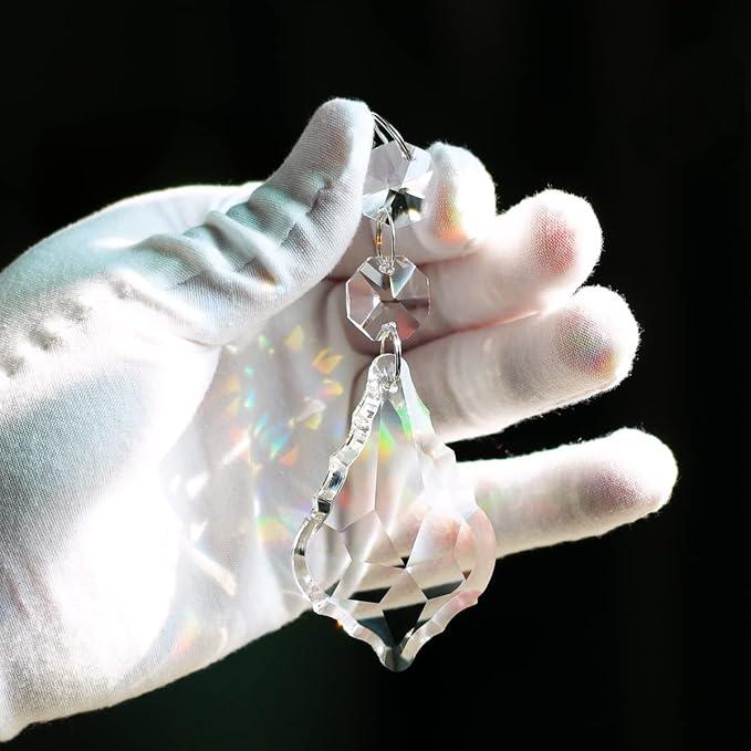 12pcs Maple Leaf Crystal Chandelier Prism Pendant Parts, 63mm Hanging Crystals Beads for Chandelier Wedding Decoration Clear-VerdiqueGarden